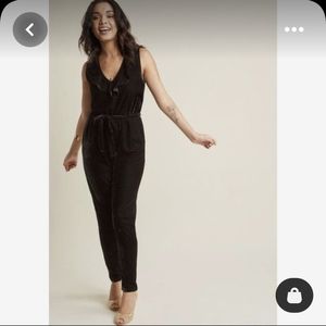 Modcloth Ruffled V-Neck Velour Jumpsuit